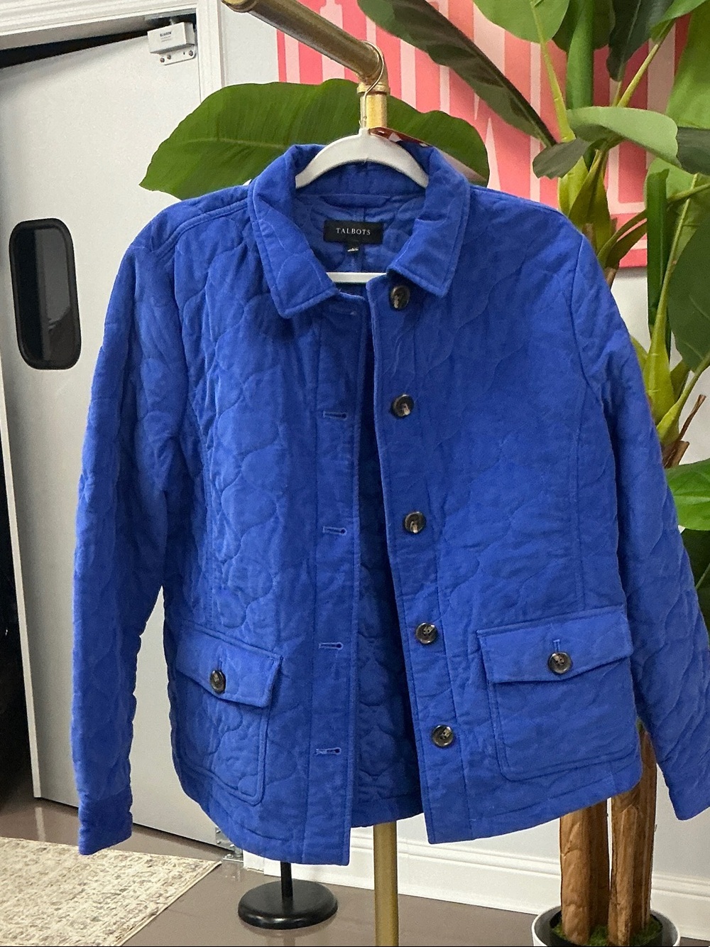 Talbots Cobalt Quilted Button-Front Jacket